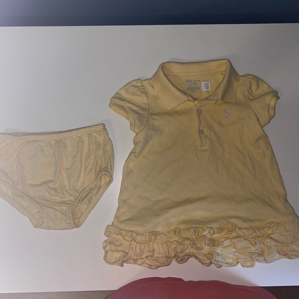 Polo Ralph Lauren Yellow Baby Dress with Ruffles and diaper cover